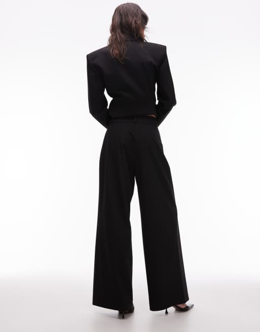 ASOS DESIGN tailored high waist pleat front pants in black