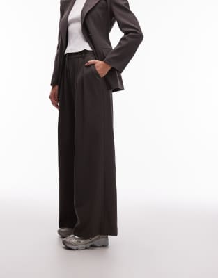 Asos Design Tailored High Waist Pleat Front Pants In Brown