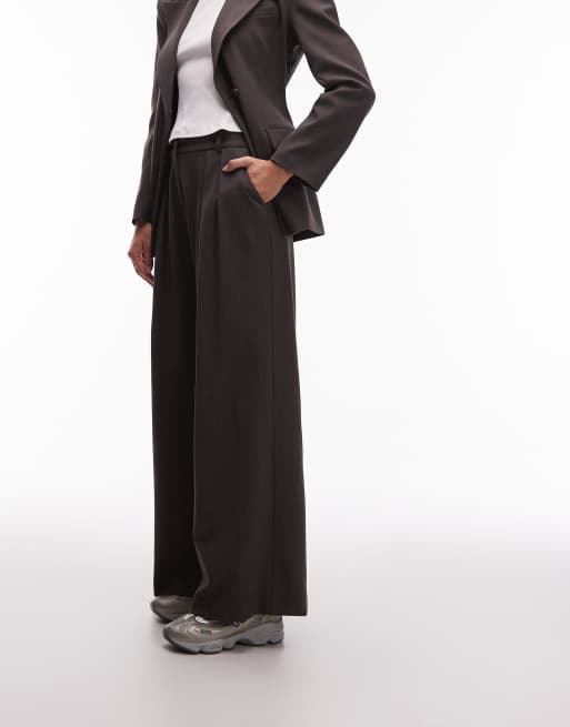 ASOS DESIGN tailored high waist pleat front pants in chocolate