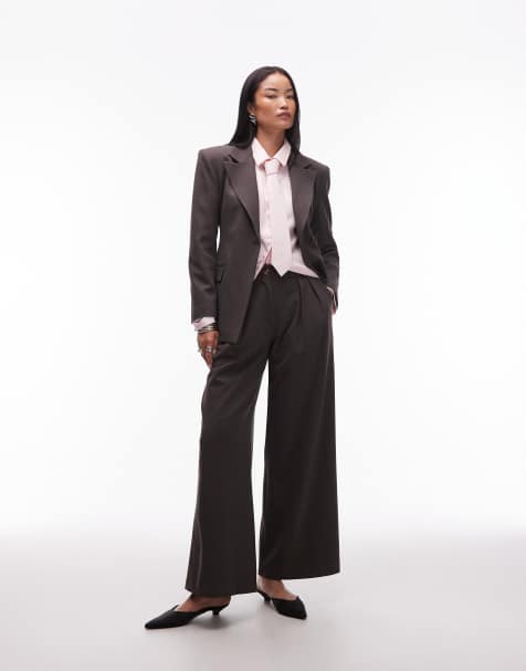 ASOS DESIGN tailored high waist pleat front trouser in chocolate - view 1