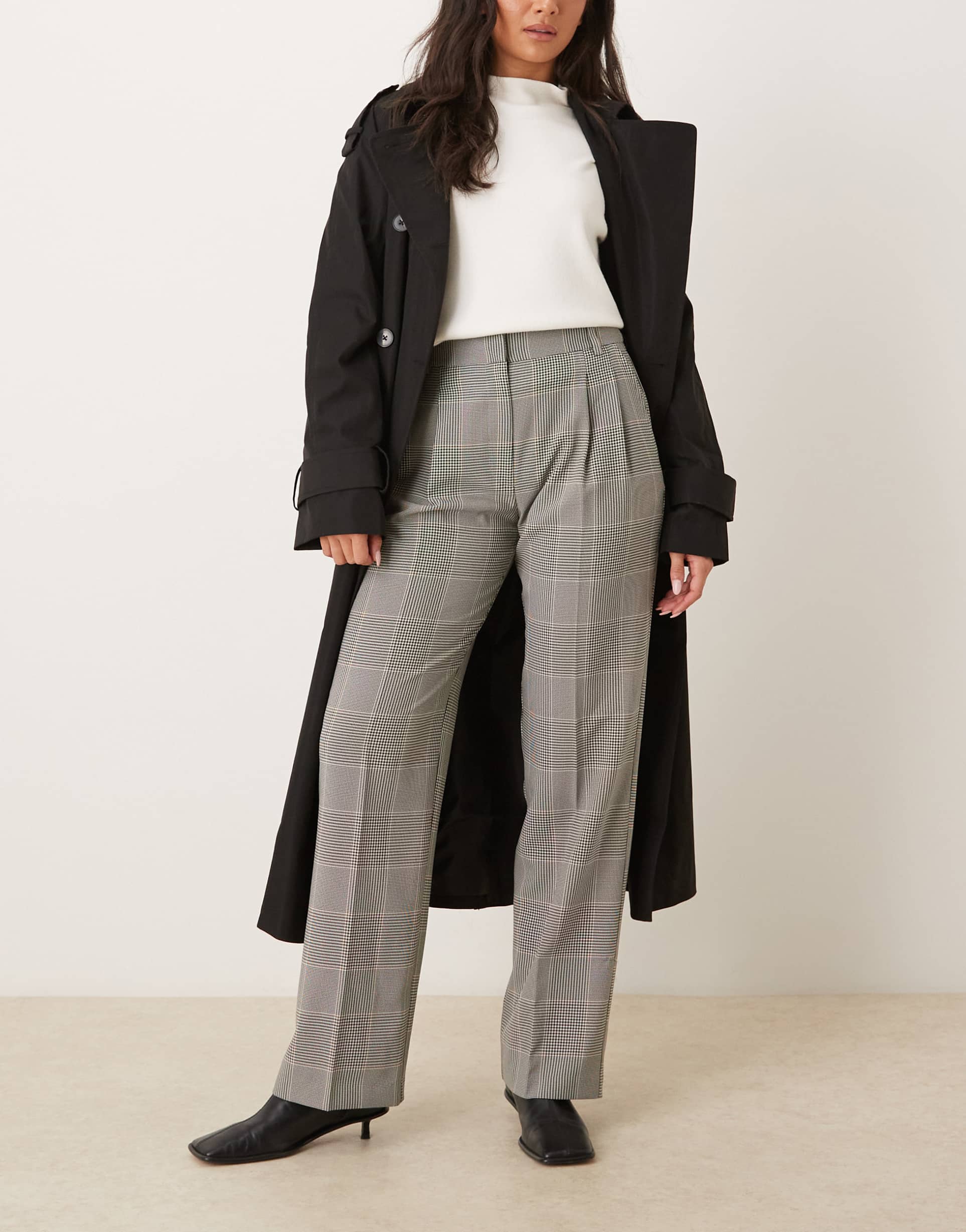 asos design tailored high waist pleated detailing pants in plaid
