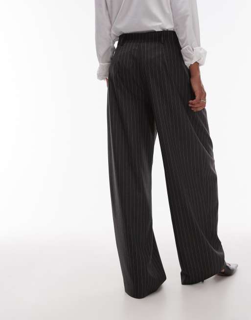 ASOS DESIGN tailored high waist pleated pants in charcoal pinstripe, 4 of 5