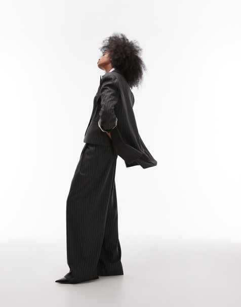 ASOS DESIGN tailored high waist pleated trouser in charcoal pinstripe - view 1