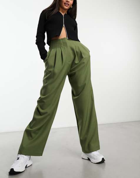 ASOS DESIGN tailored high waist seam detail relaxed pants in olive - view 1