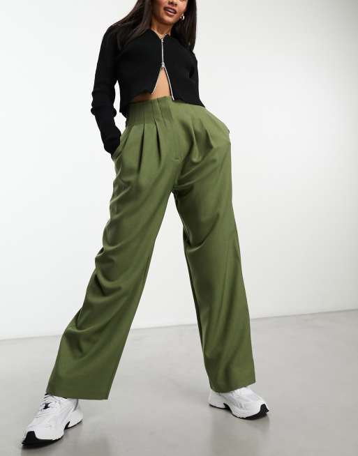 ASOS DESIGN tailored high waist seam detail relaxed pants in olive