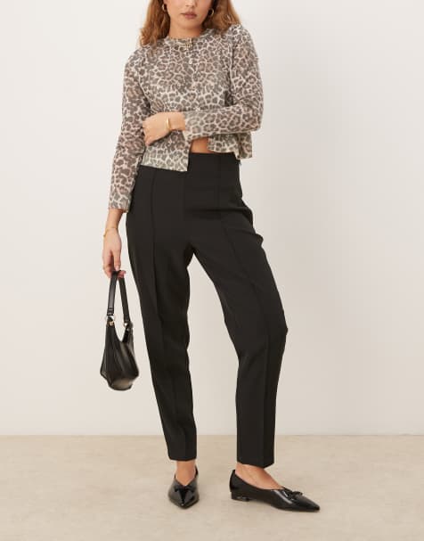ASOS DESIGN tailored high waist seam detail tapered leg trousers in black - view 1