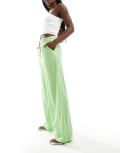 [ASOS DESIGN] ASOS DESIGN tailored high waist seam detail wide leg linen look pants in light green 18 Green