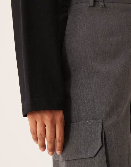 ASOS DESIGN tailored high waist soft cargo trousers co-ord in dark grey , 3 of 4