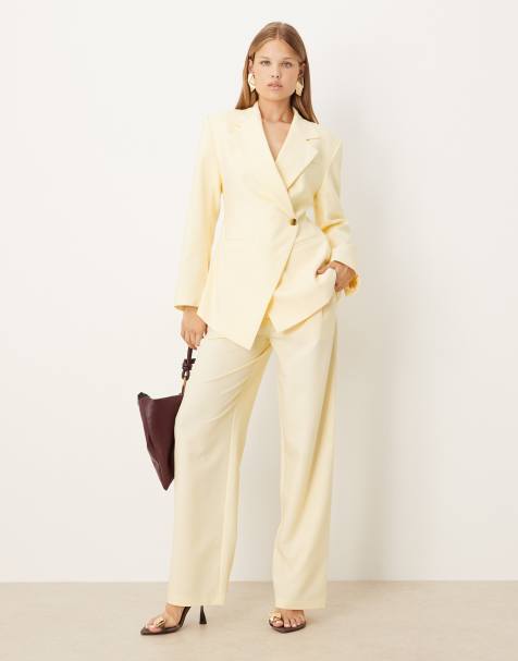 ASOS DESIGN tailored high waist straight leg suit pants in buttermilk - view 1