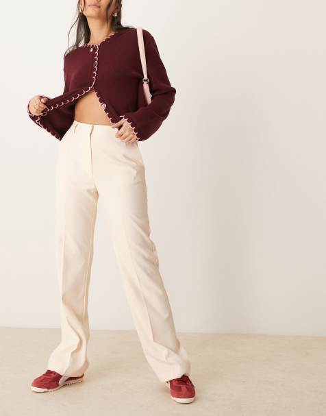 ASOS DESIGN tailored high waist straight leg trousers in off white - view 1
