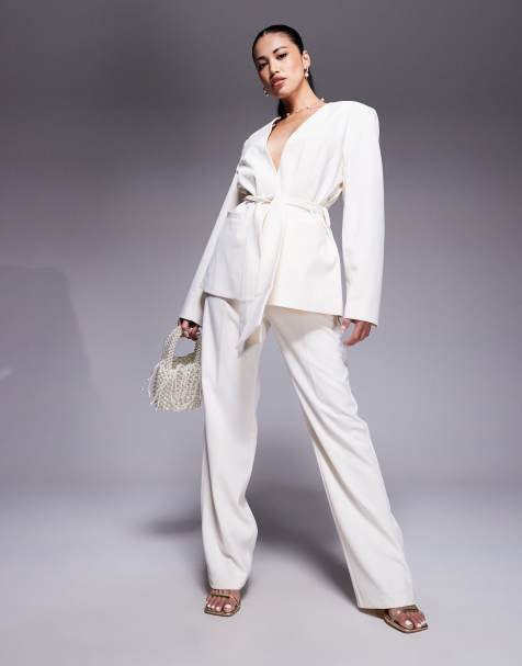 ASOS DESIGN tailored high waist straight leg trousers in off white