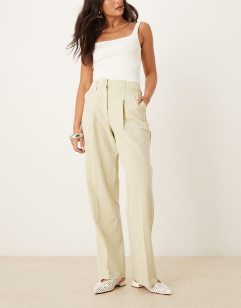 ASOS DESIGN tailored high waist straight leg trousers with pleat detail in pistachio - view 1