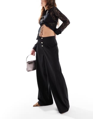 Asos Design Tailored High Waist Wide Leg Pants With Trims In Black