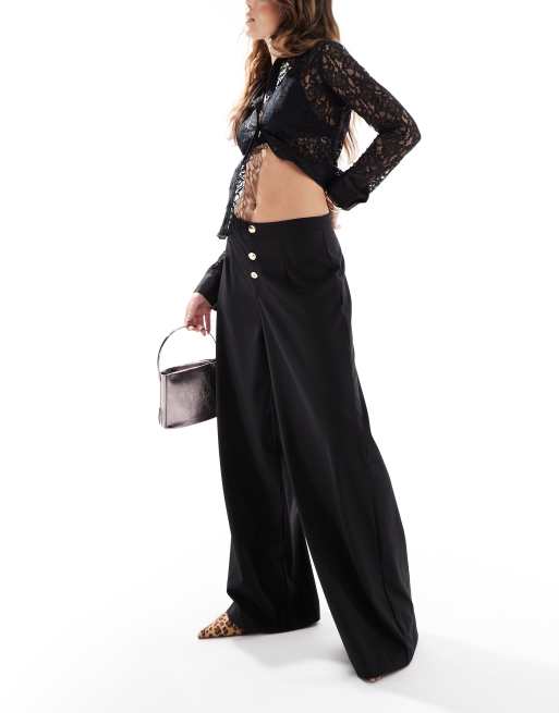 ASOS DESIGN tailored high waist wide leg pants with trims in black