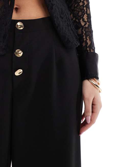 ASOS DESIGN tailored high waist wide leg pants with trims in black