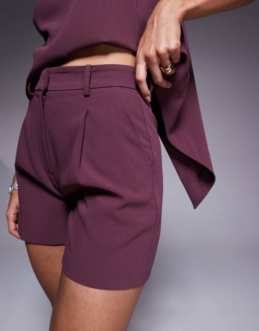 ASOS DESIGN tailored high waisted a-line shorts in dark cherry - part of a set