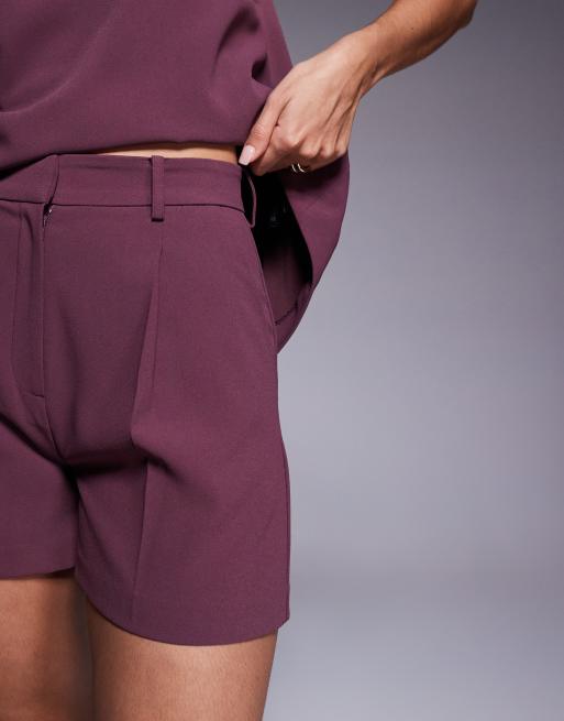 ASOS DESIGN tailored high waisted a-line shorts in dark cherry - part of a set