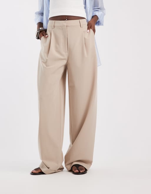 ASOS DESIGN tailored high waisted wide leg pants with cuffs in stone, 2 of 5