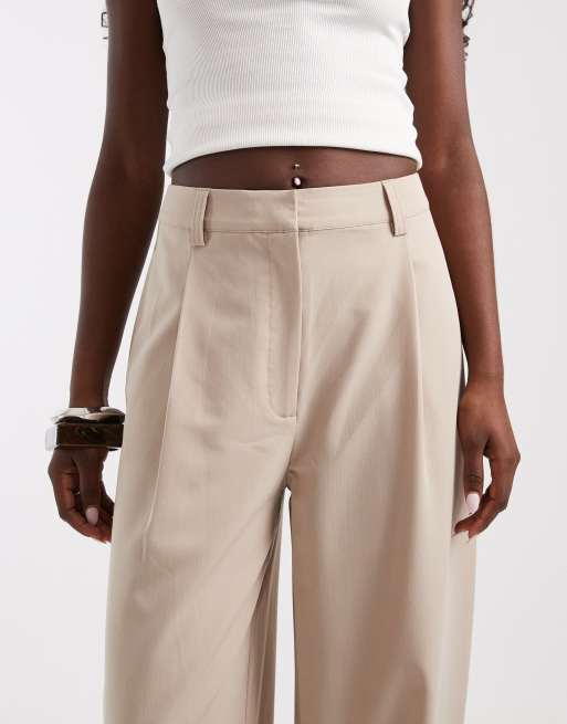ASOS DESIGN tailored high waisted wide leg pants with cuffs in stone, 3 of 5