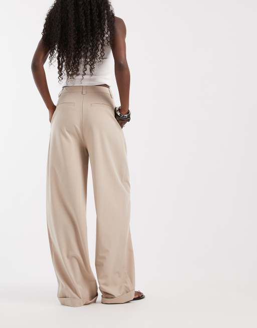 ASOS DESIGN tailored high waisted wide leg pants with cuffs in stone, 5 of 5