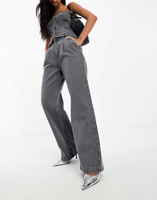 ASOS DESIGN tailored jean in gray pinstripe | ASOS