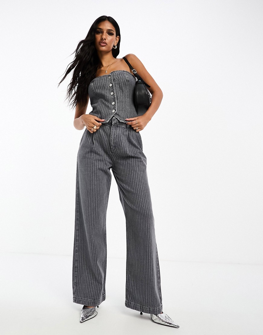 ASOS DESIGN tailored jean in grey pinstripe