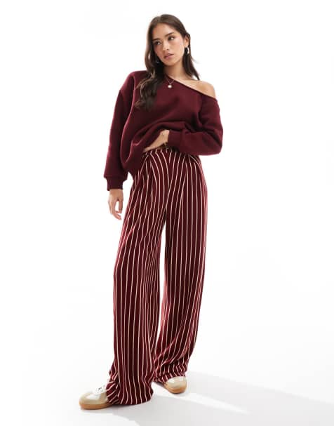 ASOS DESIGN tailored jogger in burgundy and white stripe - view 1