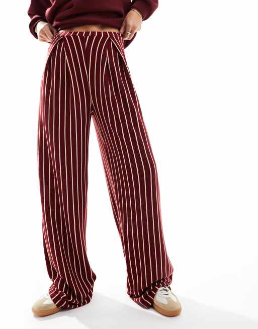 ASOS DESIGN tailored jogger in burgundy and white stripe, 2 of 5