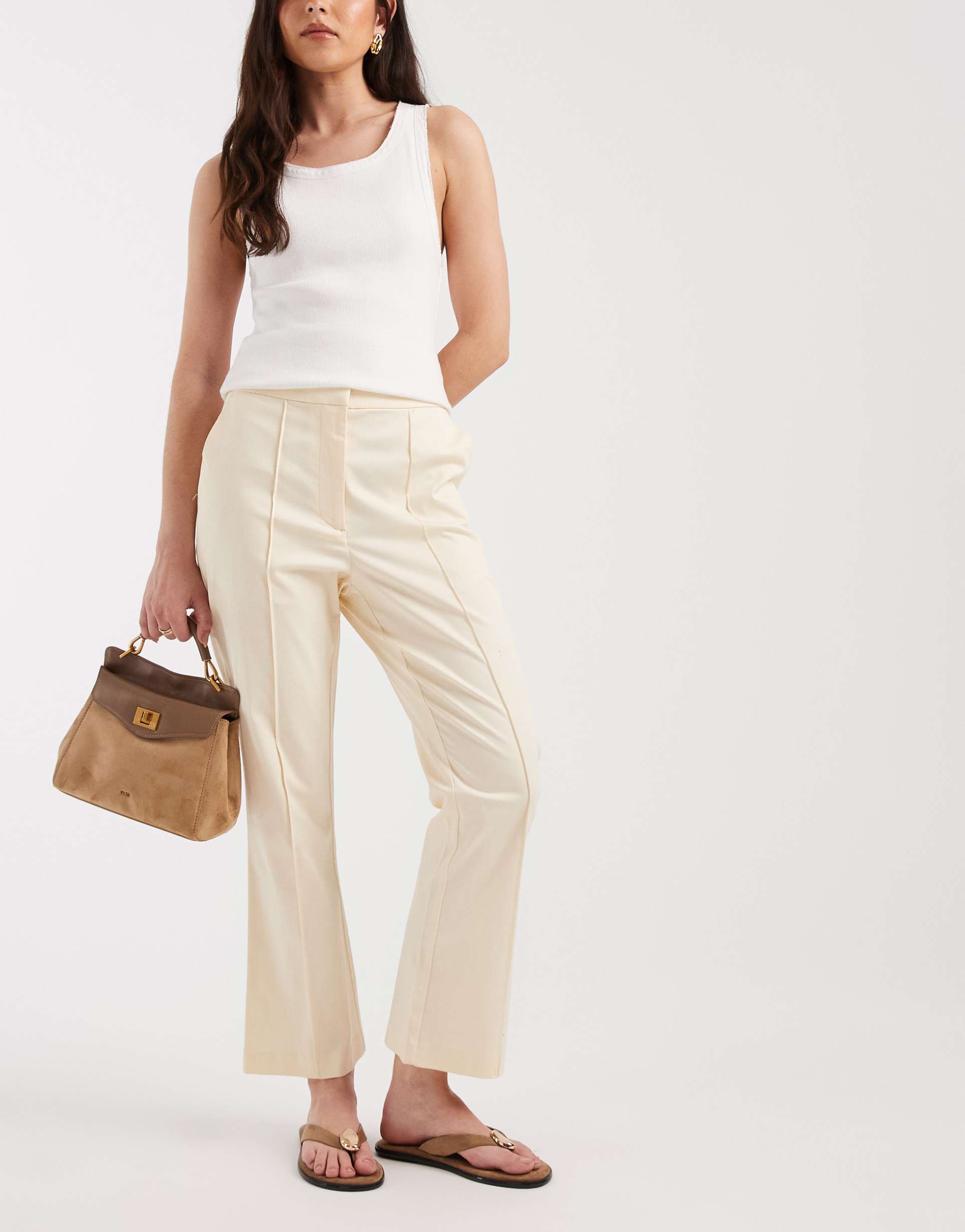 asos design tailored kick flare pants in cream