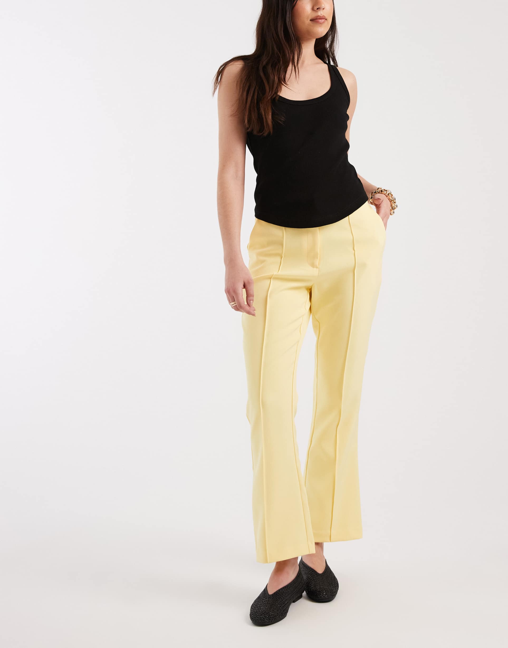 asos design tailored kick flare pants in lemon
