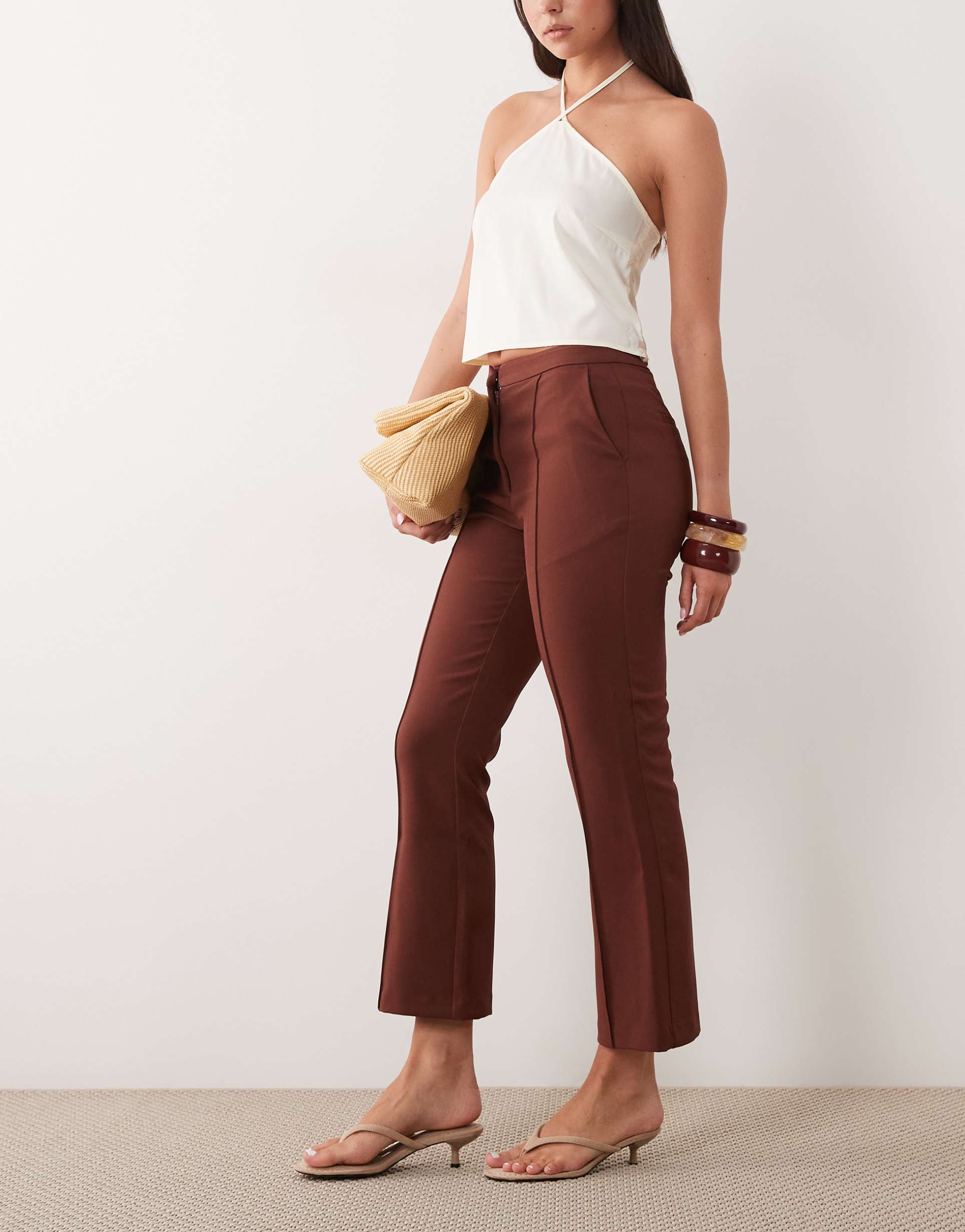 asos design tailored kick flare pants in rum raisin