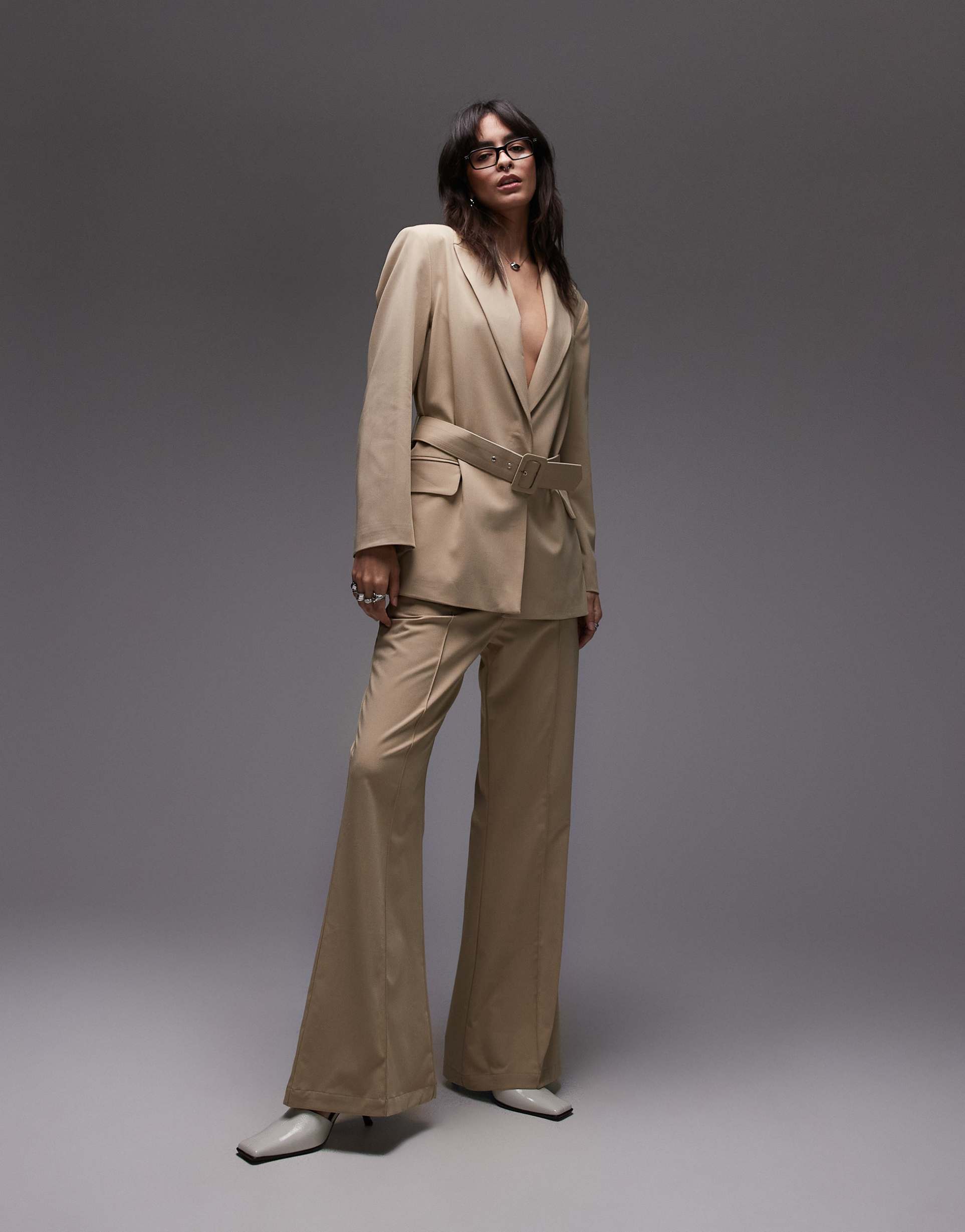 asos design tailored kickflare pants in camel - part of a set