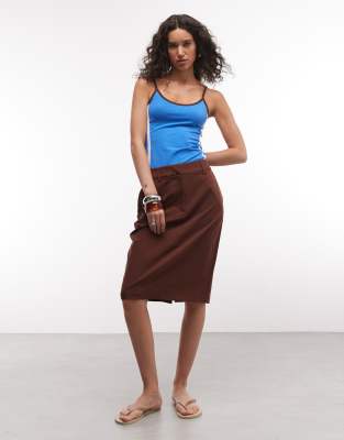 Asos Design Tailored Knee-length Pencil Skirt In Brown