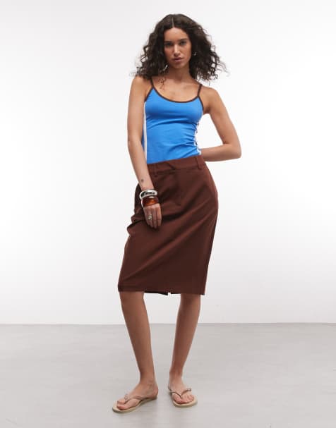 ASOS DESIGN Tailored knee length pencil skirt in brown - view 1