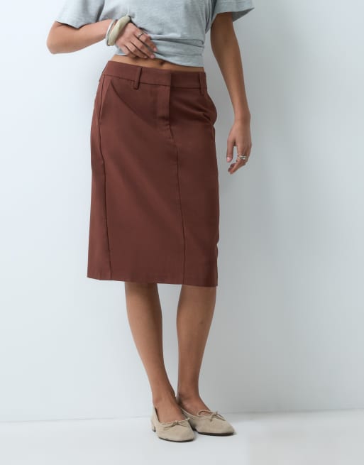 ASOS DESIGN tailored knee-length pencil skirt in brown, 4 of 5
