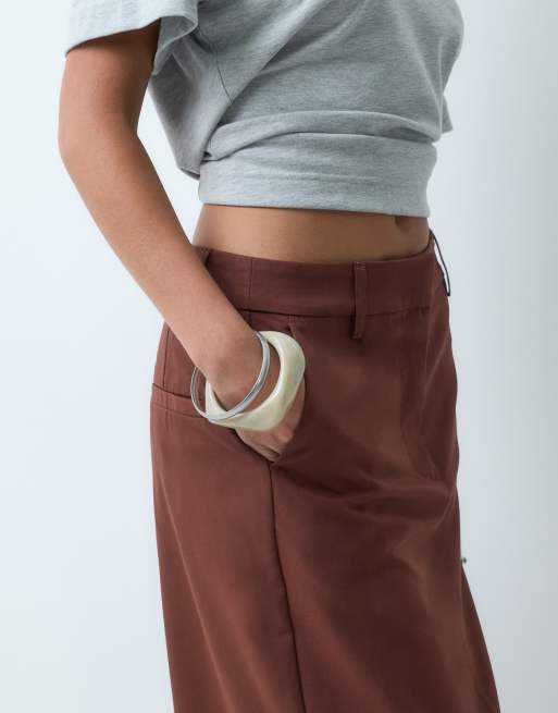 ASOS DESIGN tailored knee-length pencil skirt in brown, 5 of 5