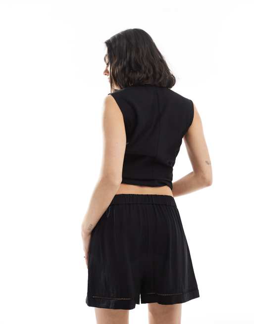 ASOS DESIGN tailored ladder trim shorts in black (part of a set), 3 of 5