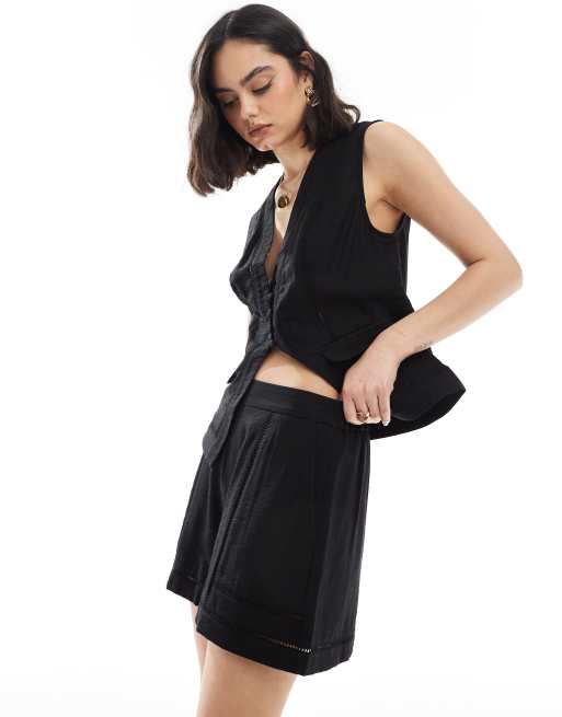 ASOS DESIGN tailored ladder trim shorts in black (part of a set), 4 of 5
