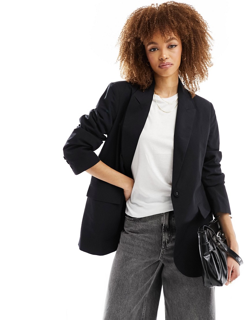 Asos Design Tailored Linen Blend Blazer In Black