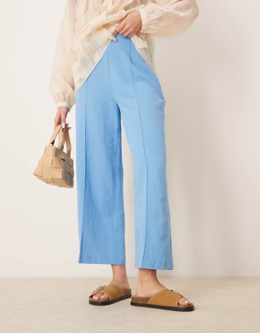ASOS DESIGN tailored linen culotte trousers in blue, 4 of 5