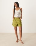 [ASOS DESIGN] ASOS DESIGN tailored linen look a-line shorts with pearl detail in olive-Green 14 Olive Green
