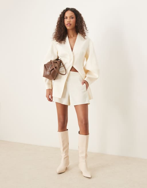 ASOS DESIGN tailored linen look boxer shorts in buttermilk