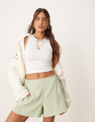 Asos Design Tailored Linen Look Boxer Shorts In Green