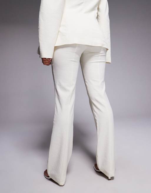ASOS DESIGN tailored linen look flare pants in buttermilk (part of a set), 3 of 4