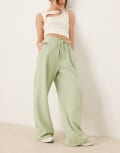[ASOS DESIGN] ASOS DESIGN tailored linen look pull on pants in green M Geen