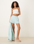 [ASOS DESIGN] ASOS DESIGN tailored linen-look shorts in blue (Part of a set) 18 Blue