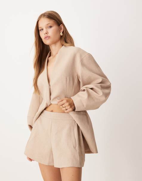ASOS DESIGN tailored linen look shorts in brown - part of a set - view 1