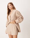 [ASOS DESIGN] ASOS DESIGN tailored linen look shorts in brown (part of a set) 6 Taupe
