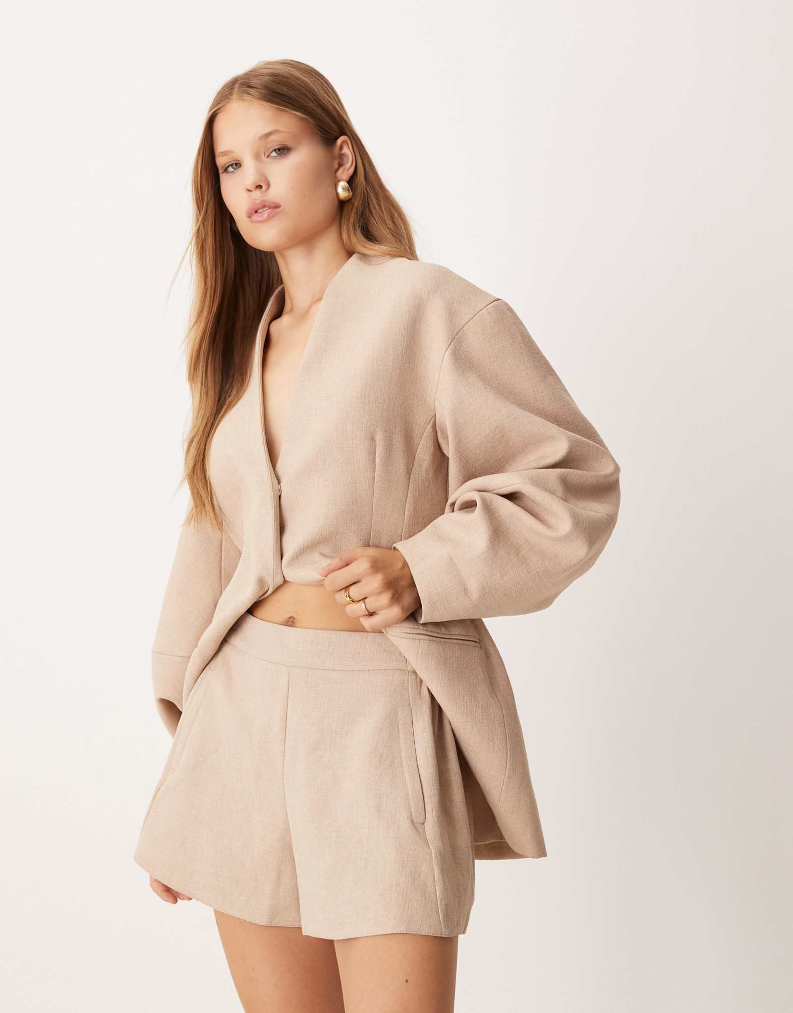 ДИЗАЙНЕРСКИЕ льняные шорты ASOS коричневого цвета, сшитые на заказ, - часть комплекта