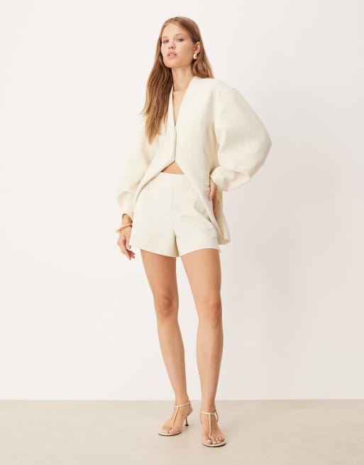 ASOS DESIGN tailored linen look shorts in buttermilk - part of a set